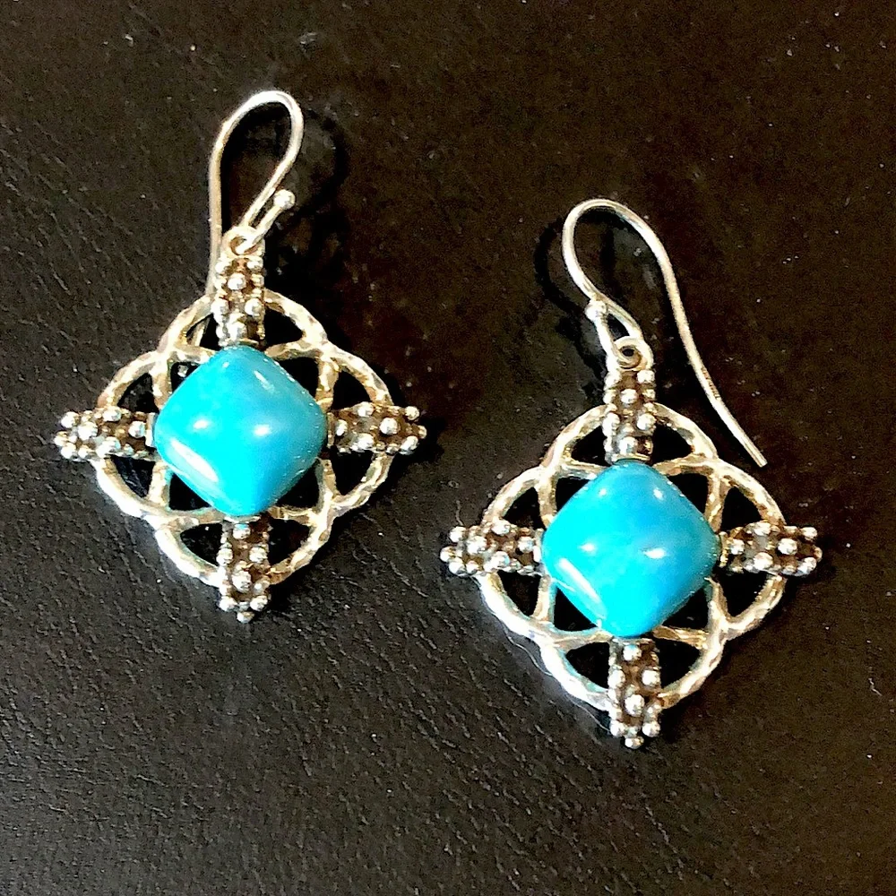 LOIS HILL & MICHAEL DAWKINS Sterling Silver Turquoise Necklace and Earring Set